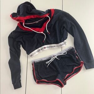 Tommy Hilfiger Navy and Red Hoodie Shorts Set